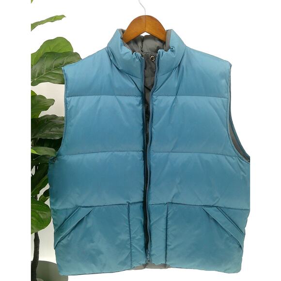 OP Ocean Pacific Men's Teal/Gray Quilted Zip Up Reversible Puffer Vest Large - Picture 1 of 9